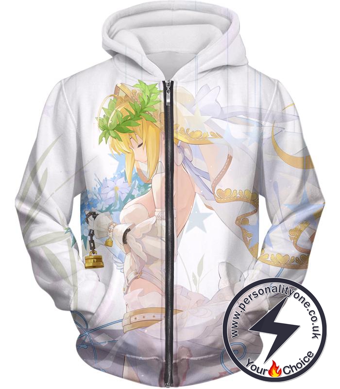 Fate Stay Night Beautiful Bride Fate Jeanne dArc White Zip Up Hoodie